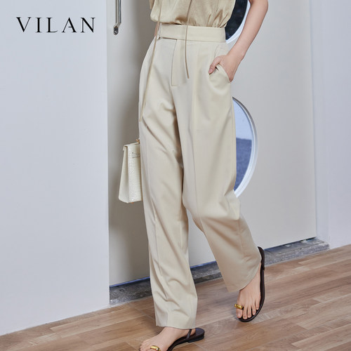 vilan 慧兰休闲裤女夏新款高腰显瘦垂感气质通勤直筒西装长裤