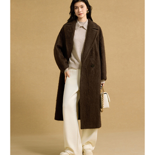 vilan/慧兰毛呢大衣女2025冬季新款显瘦翻领长款显瘦保暖外套上衣