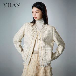 春气质复古小个子法式 名媛粗花呢上衣 慧兰小香风外套女短款 vilan