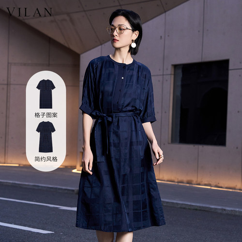 时尚藏青色连衣裙女2025夏季新款