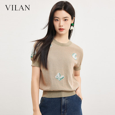 vilan/慧兰商场款针织衫女气质春季新款时尚休闲圆领上衣