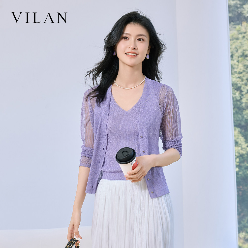 vilan慧兰2026新款女针织开衫V领薄款透视外搭空调衫通勤女装上衣