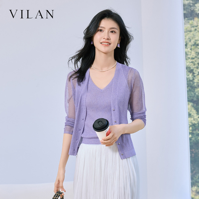 vilan慧兰2026新款女针织开衫V领薄款透视外搭空调衫通勤女装上衣