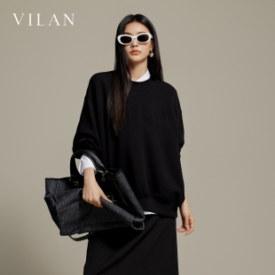vilan/慧兰商场同款字母logo卫衣女2025新款秋宽松慵懒松弛感上衣