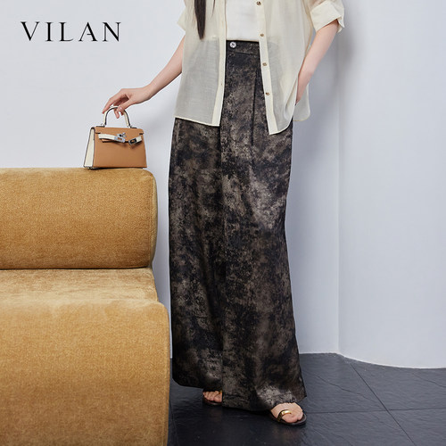vilan 慧兰 2026 夏季新款女扎染阔腿裤高腰垂感宽松通勤百搭长裤