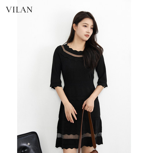 VILAN慧兰黑色连衣裙女内搭裙子