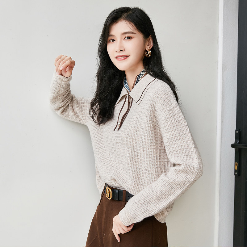 慧兰小香风POLO领羊毛衫女春秋季2021年新款薄款针织衫毛衣羊绒衫