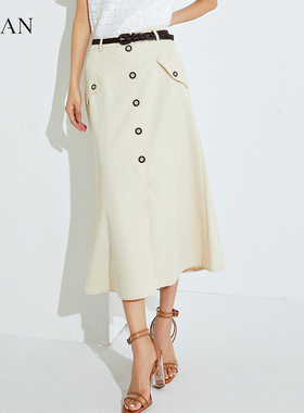 vilan/慧兰白色半身裙女伯克利裙包臀半裙子夏工装鱼尾裙长裙显瘦