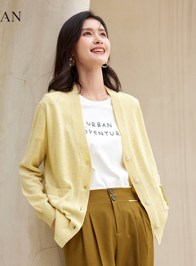 vilan/慧兰开衫针织外套女2025秋季新款通勤绵羊毛衫上衣V领毛衣