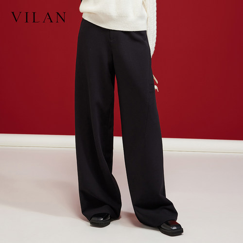 vilan/慧兰2026春新款阔腿裤女高腰垂感显瘦直筒休闲通勤西装长裤