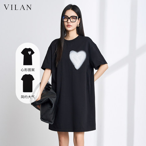 vilan/慧兰黑色连衣裙女2025夏季