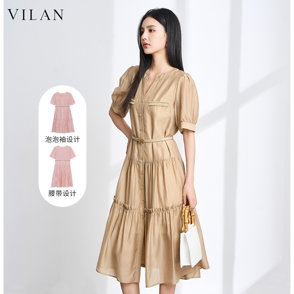 vilan/慧兰连衣裙2025新款女夏季小个子时尚优雅法式气质休闲裙子