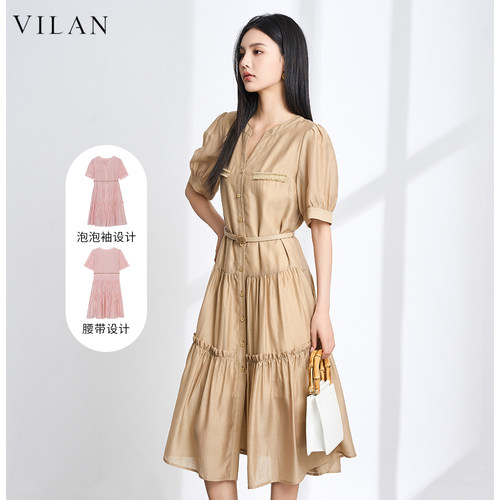 vilan/慧兰连衣裙2025新款女夏季小个子时尚优雅法式气质休闲裙子