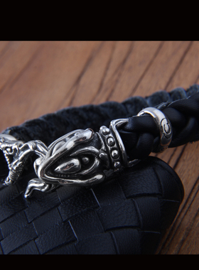 真皮手链 个性男士链 正品925银饰 潮男机车个性款 翼龙雕刻手链