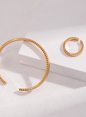 纯银开口手镯戒指 正品925银电镀24k金 时尚搭配 潮男潮女银饰品