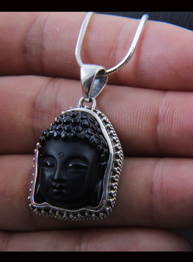 天然释迦摩尼佛头吊坠925纯银