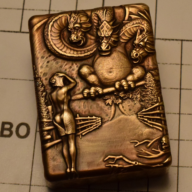 妖烧限量纯铜煤油防风复古个性定制打火机性感美女裸女郎刻字创意