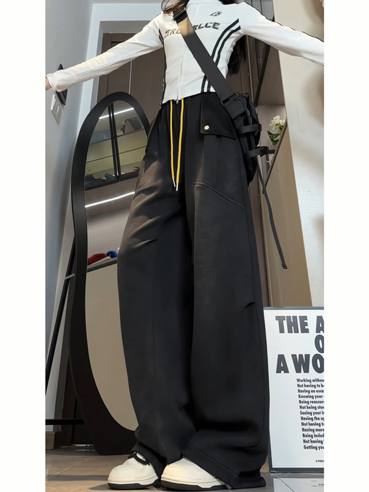 DESSO American Washed Casual Pants Girls Trendy Loose Drape Straight-leg Wide Leg Sports Pants