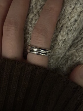 925银双层光面戒指女小众极简开口可调节指环双层素圈高级感叠戴