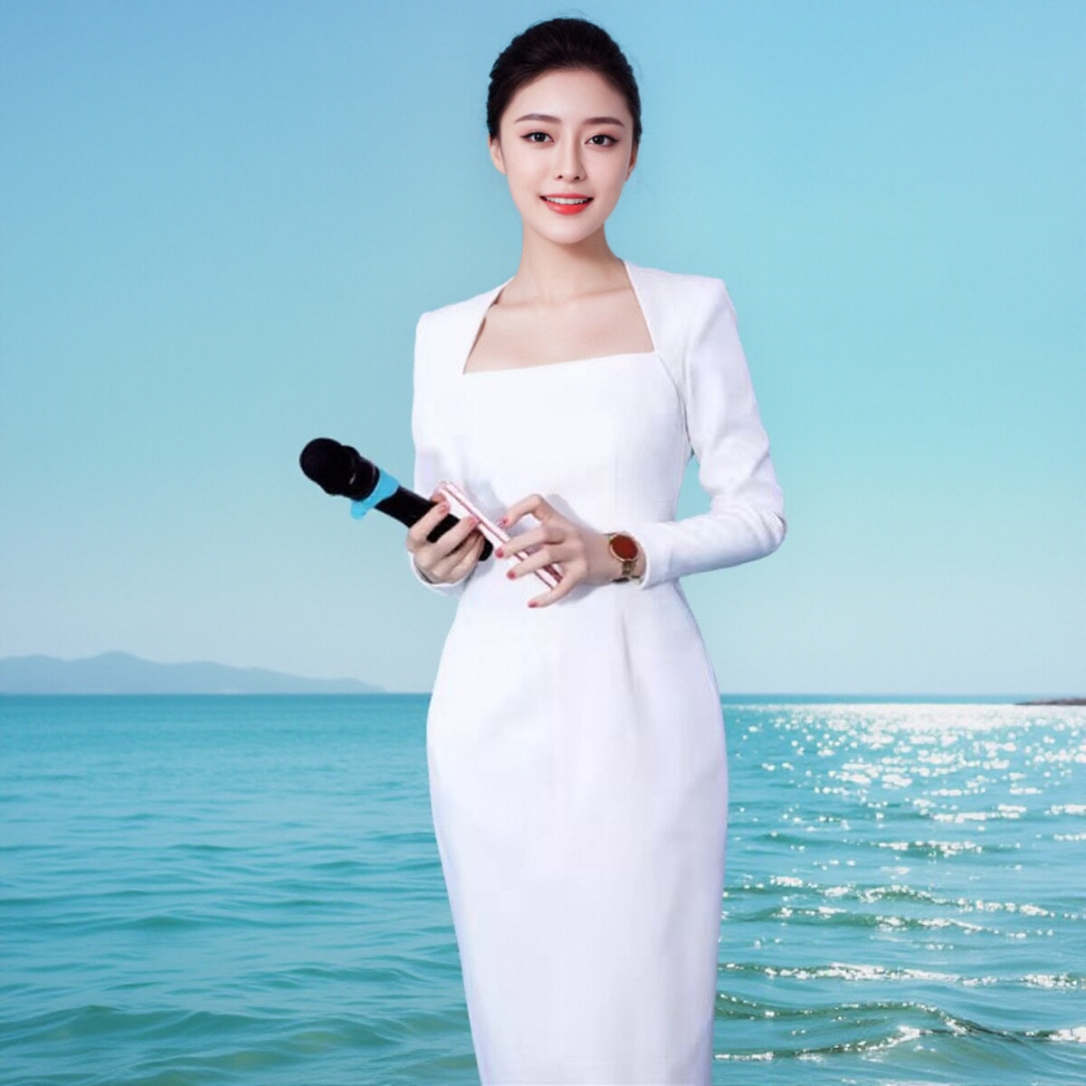 高端白色晚礼服裙宴会年会气质主持人连衣裙高级感礼服女端庄大气