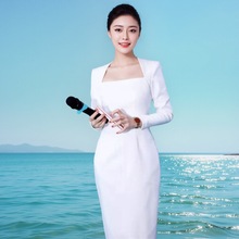 高端白色晚礼服裙宴会年会气质主持人连衣裙高级感礼服女端庄大气