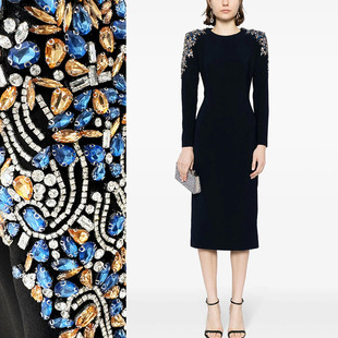 高端重工钉珠长袖连衣裙2024新款女秋冬中长款礼服端庄大气高级感