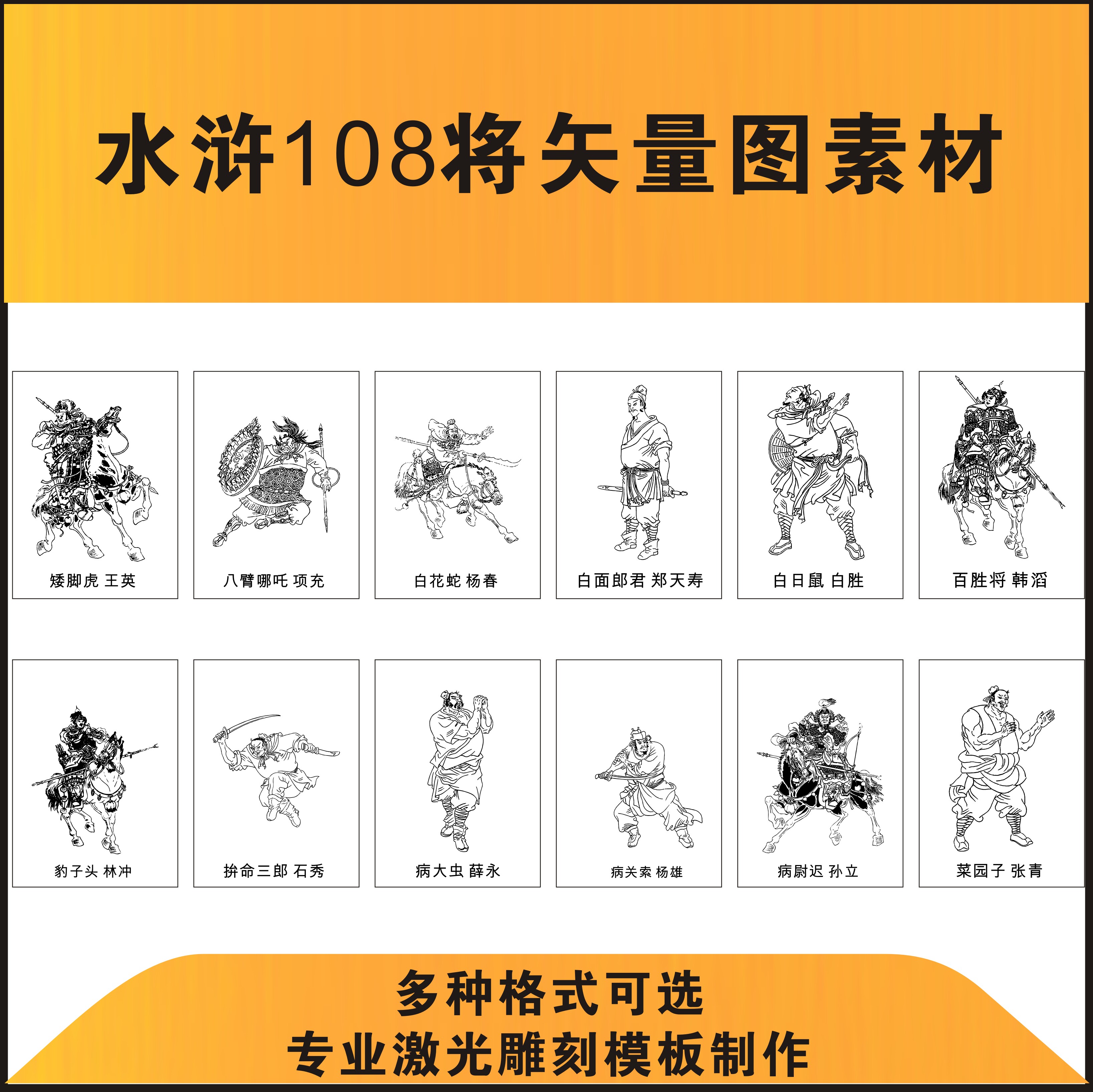 激光雕刻打标机水浒108将人物其它设计服务
