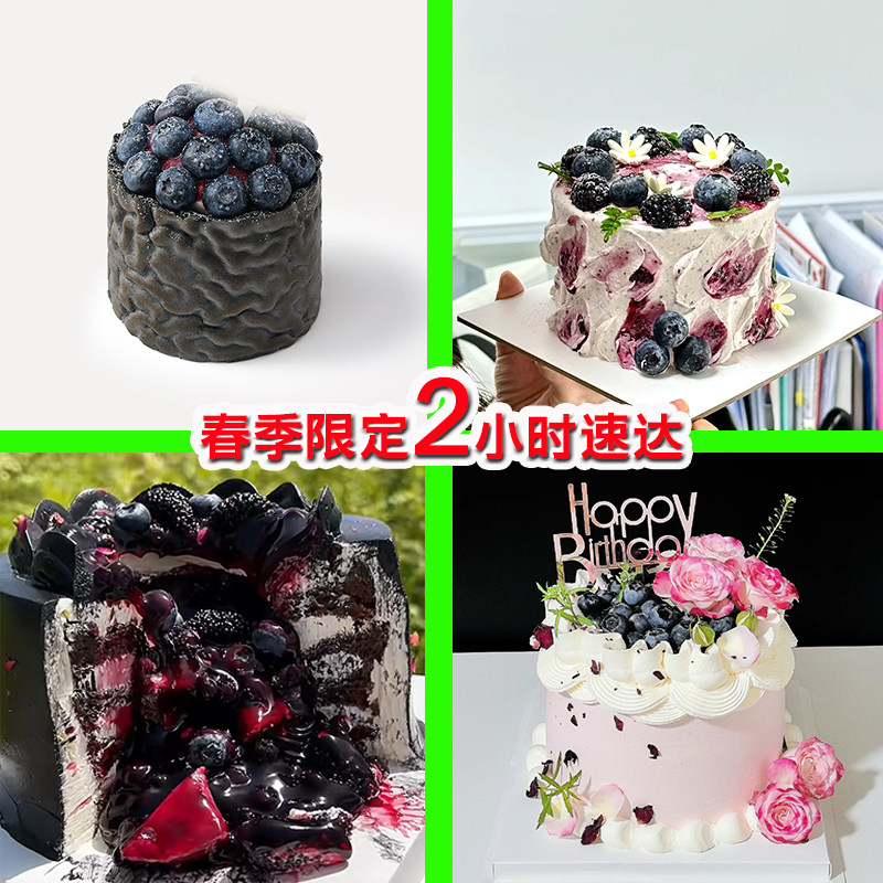 新鲜蓝莓桑葚酷黑蛋糕同城配送全国男女朋友生日创意网红动物奶油