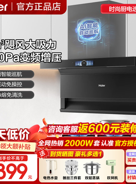 海尔抽油烟机7字型家用厨房31m³变频顶侧双吸燃气灶套装EC759UD