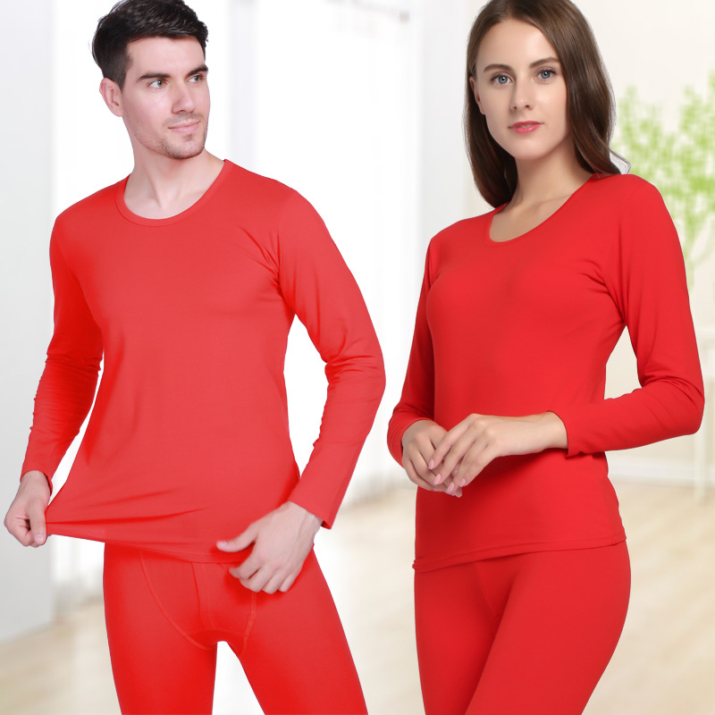 秋冬新款男女士情侣莱卡棉秋衣秋裤套装薄款基础保暖打底大红内衣