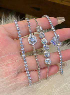 欧美跨境几何超闪花朵方形锆石手链轻奢高级感手环小众设计感手饰