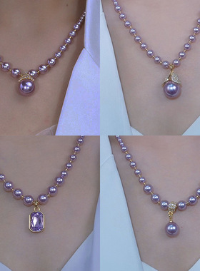 欧美风气质冰雪女王项链奢华白色珍珠皇冠锁骨链闪亮王妃毛衣链