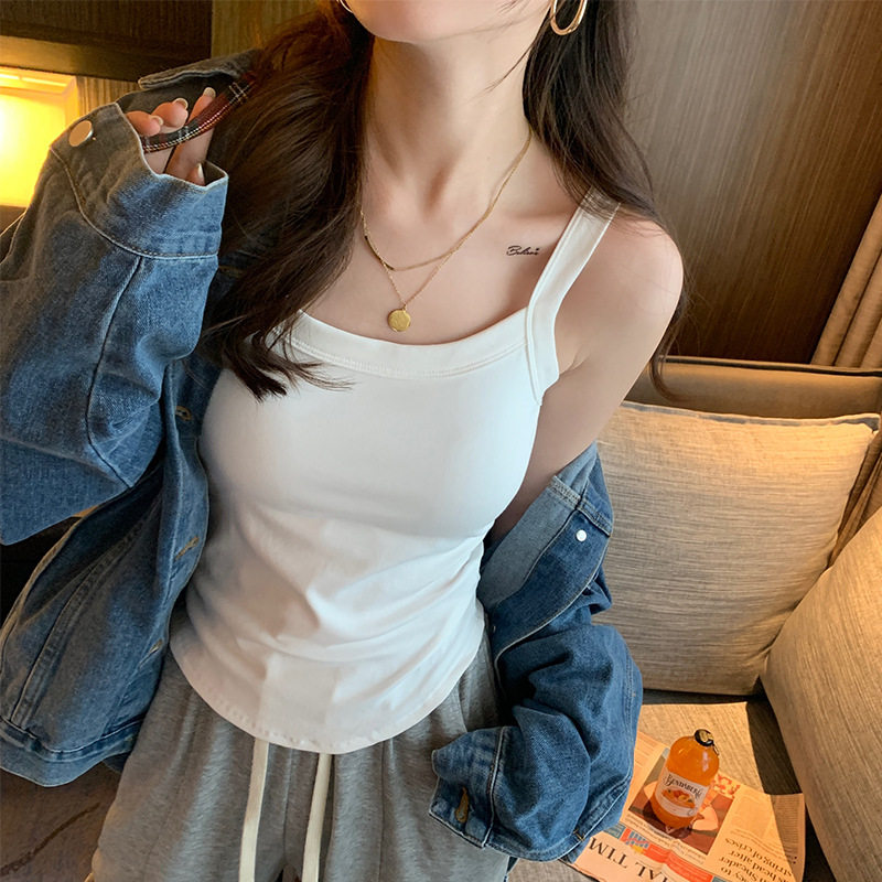 爆款韩版纯棉吊带美背背心固定杯带胸垫裹胸修身外穿打底短款上衣