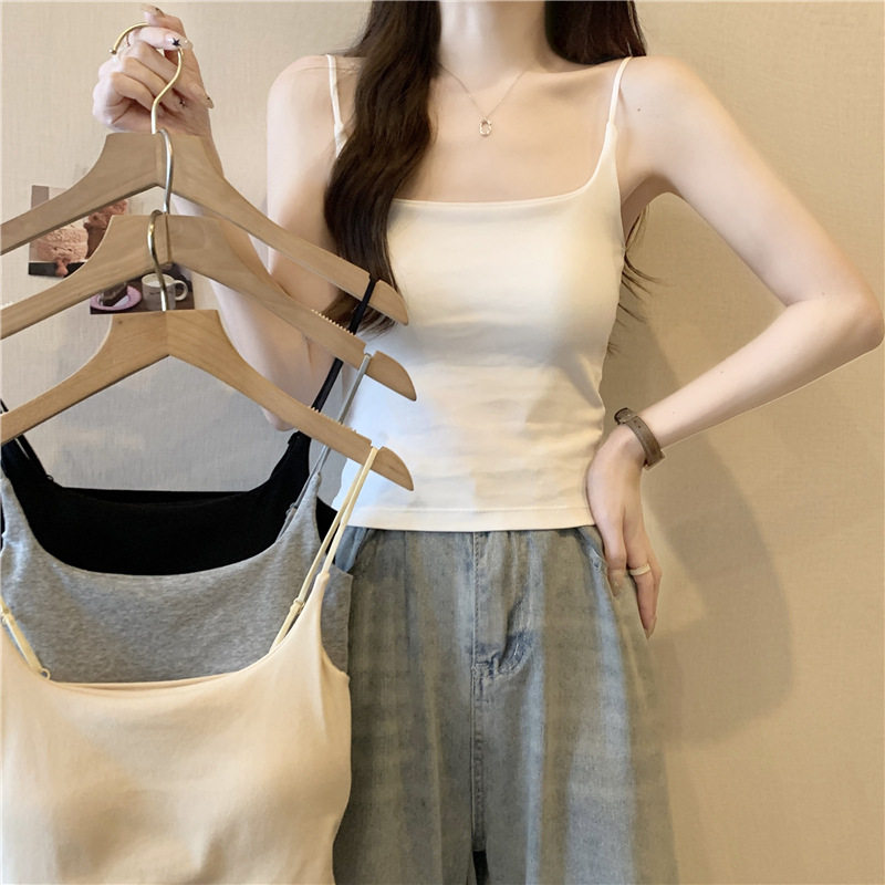爆款纯欲风辣妹显胸大吊带美背背心带胸垫裹胸外穿打底短款上衣女