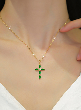 十字架项链女网红百搭锁骨链钛钢