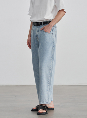 JARVISTORM秋冬新款复古水洗浅蓝牛仔裤男日系宽松休闲直筒单宁裤