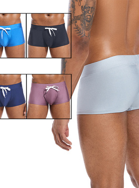 黑灰蓝紫色老中青年沙滩温泉浴场系绳带潮男士人生四脚平角游泳裤