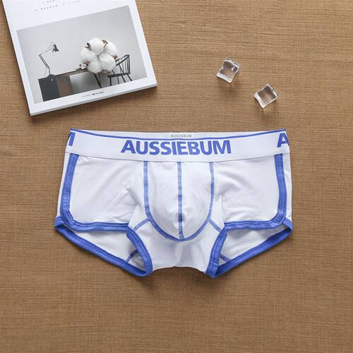 aussiebum棉质拼接紫色字母青年潮流男士人生四脚平角内裤衩子头