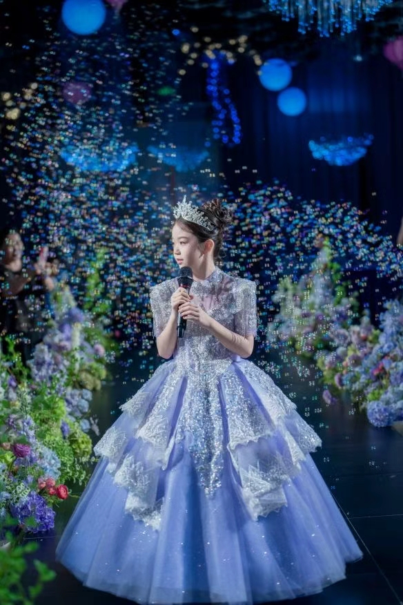 女童礼服裙高端洋气公主婚礼花童婚纱裙主持人走秀生日钢琴演出服