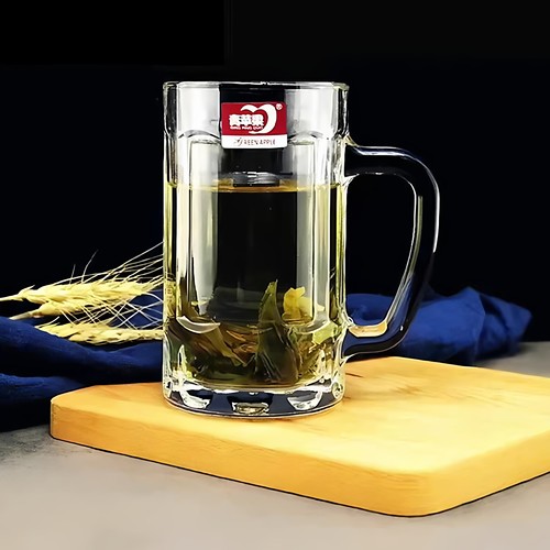 青苹果加厚带把耐热玻璃杯子