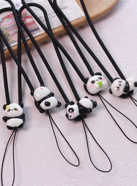 趴趴熊猫可爱手机短款挂绳ccd钥匙扣黑色硅胶u盘挂件学生包包挂饰
