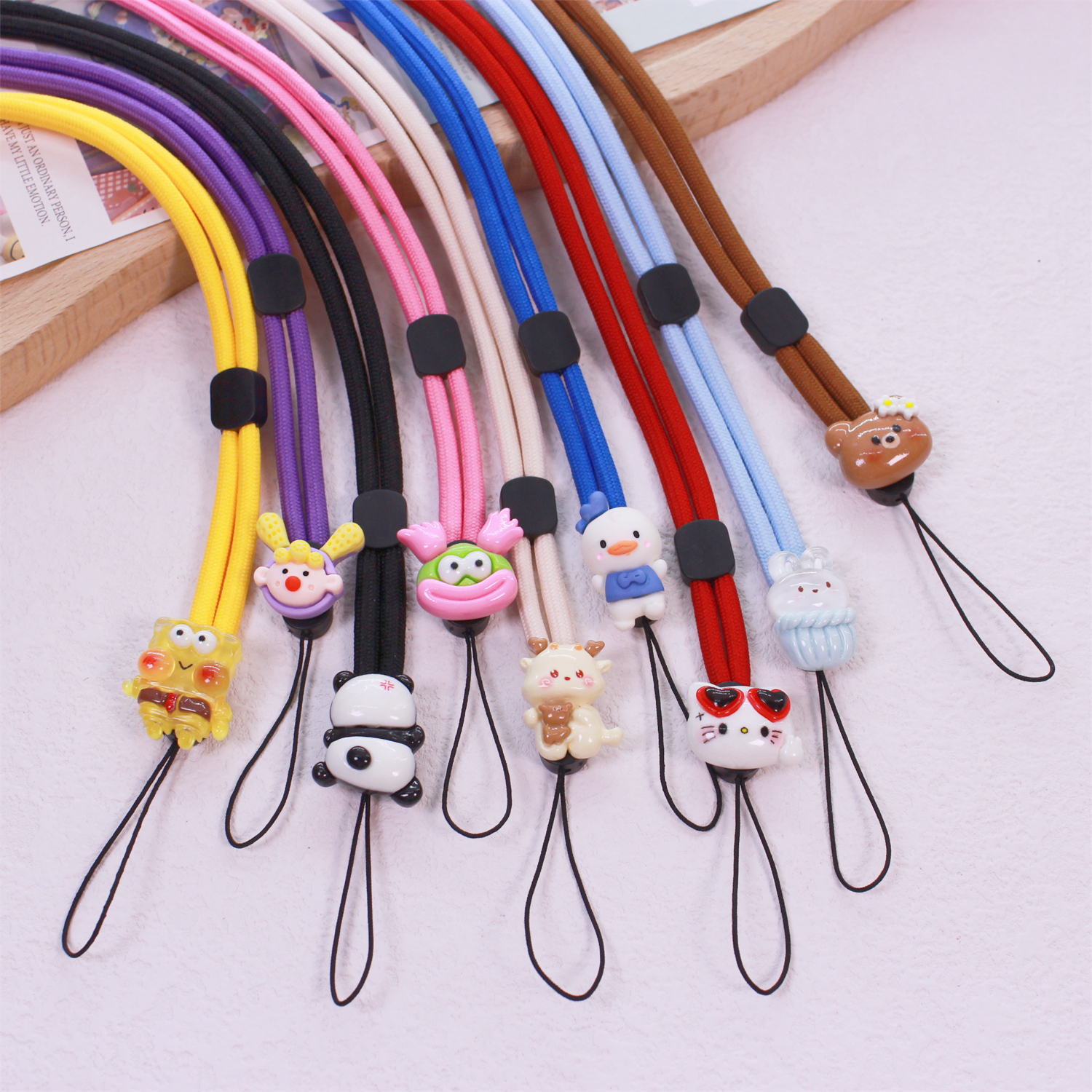 长款可爱卡通手机挂绳可调节编织防丢吊绳钥匙扣学生证件照挂脖绳
