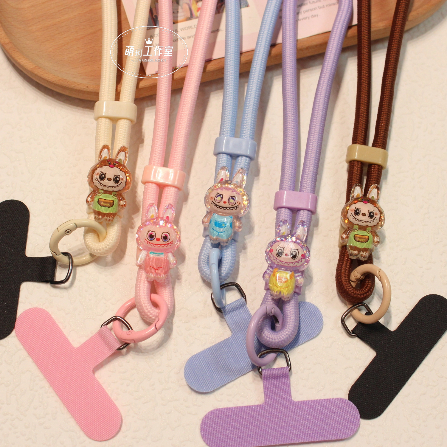 可爱labubu短款手机壳挂绳防摔加固手腕绳垫片挂链挂件