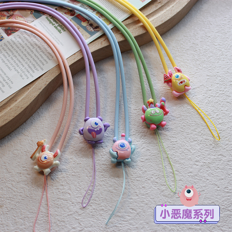 创意小恶魔长款硅胶手机挂绳钥匙学生卡工作证挂饰小风扇挂件