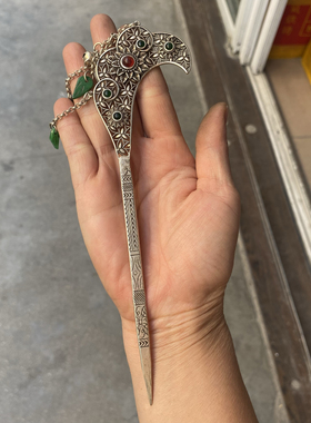 仿古铜镀银少数民族手工苗银发簪月带坠款古装古风盘发多款头饰