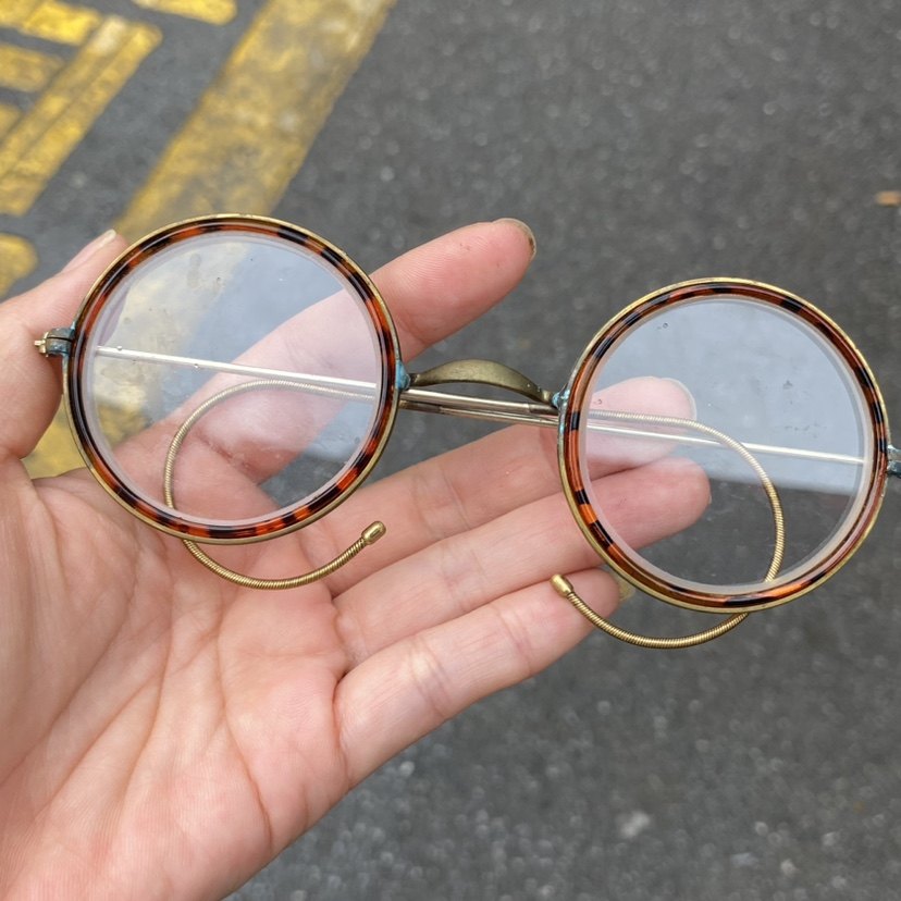 仿古民国时期琉璃茶色老铜眼镜非水晶眼镜复古茶色太阳镜道具眼镜