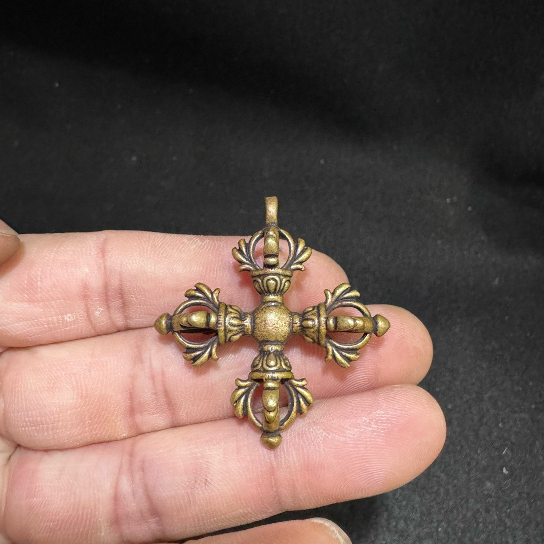 仿古古玩杂项收藏铜器黄铜十字金刚降魔杵摆件装饰品配饰首饰