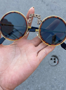 仿古民国风地主大亨眼镜高颜值帅气冰蓝色墨镜太阳镜圆形影视道具