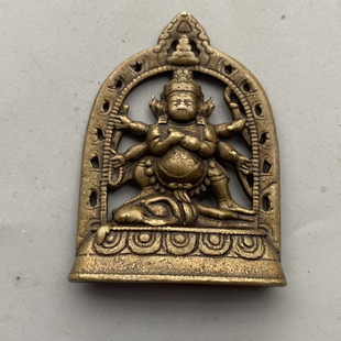 仿古西藏黄铜铜合金六臂玛哈噶拉佛牌项链吊坠文玩随身挂件吊坠
