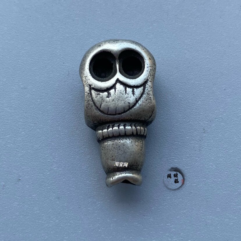 仿古古玩杂项手工制作白铜双面尸陀林主文玩三通佛头文玩手工配饰